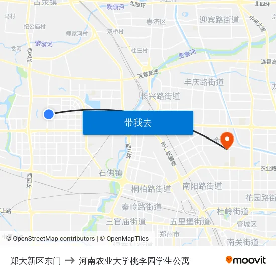 郑大新区东门 to 河南农业大学桃李园学生公寓 map
