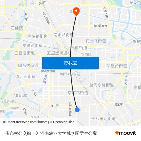 佛岗村公交站 to 河南农业大学桃李园学生公寓 map