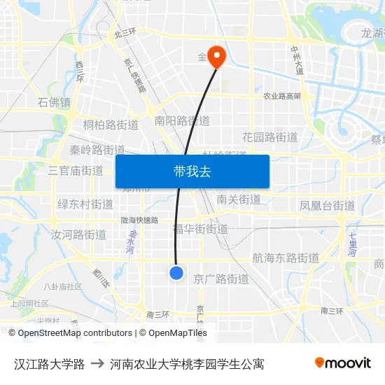 汉江路大学路 to 河南农业大学桃李园学生公寓 map