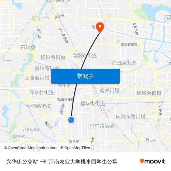 兴华街公交站 to 河南农业大学桃李园学生公寓 map