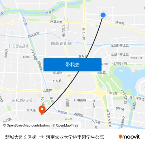 慧城大道文秀街 to 河南农业大学桃李园学生公寓 map