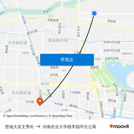 慧城大道文秀街 to 河南农业大学桃李园学生公寓 map