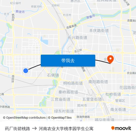 药厂街碧桃路 to 河南农业大学桃李园学生公寓 map