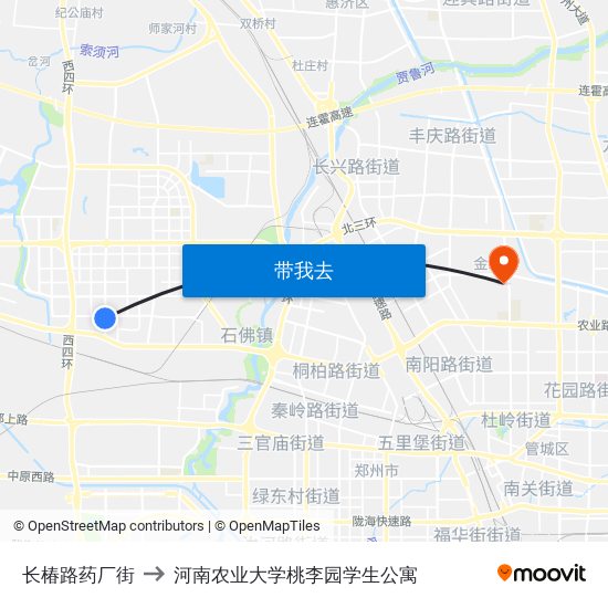 长椿路药厂街 to 河南农业大学桃李园学生公寓 map