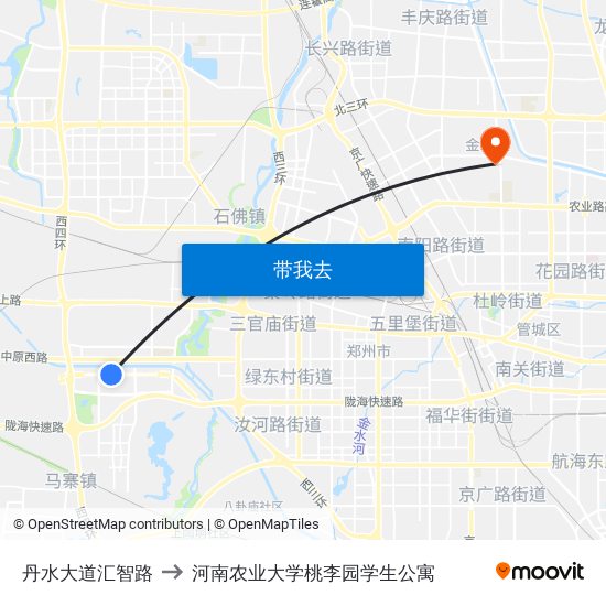 丹水大道汇智路 to 河南农业大学桃李园学生公寓 map