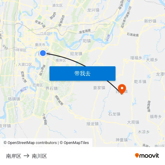 南岸区 to 南川区 map