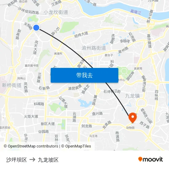 沙坪坝区 to 九龙坡区 map