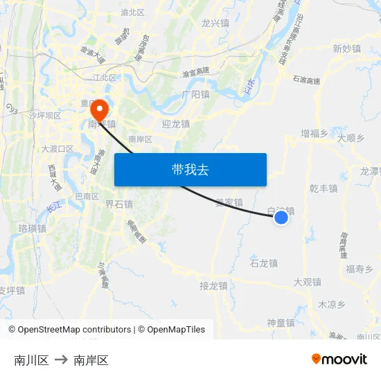 南川区 to 南岸区 map
