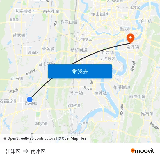 江津区 to 南岸区 map