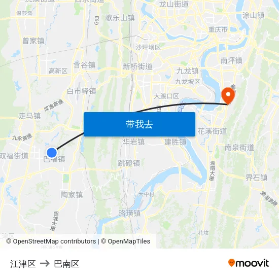 江津区 to 巴南区 map