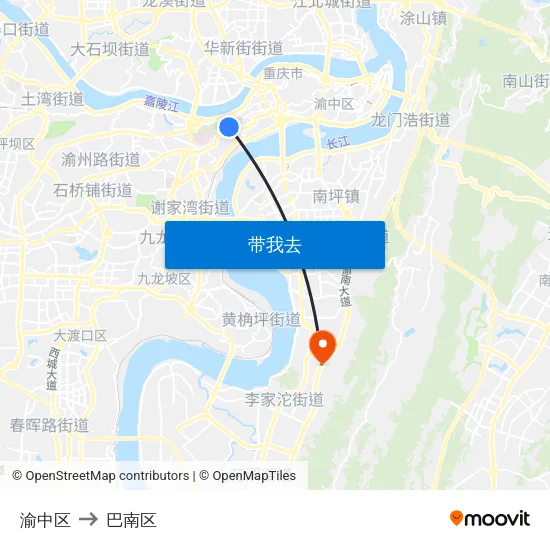 渝中区 to 巴南区 map