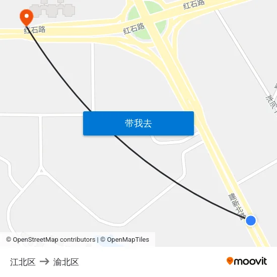 江北区 to 渝北区 map