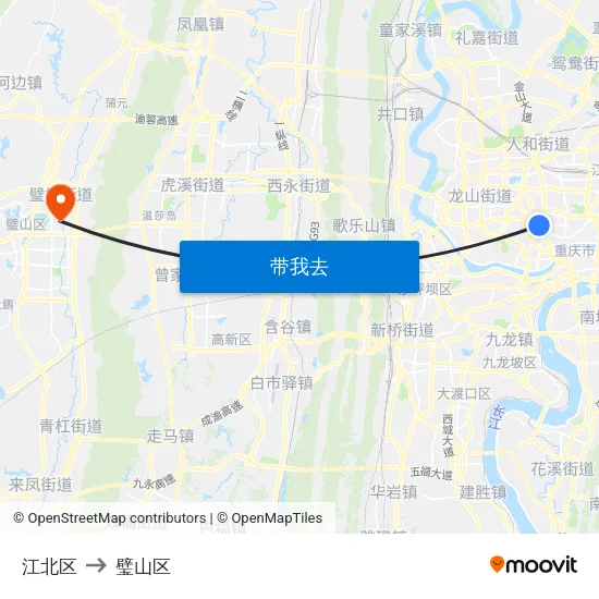 江北区 to 璧山区 map