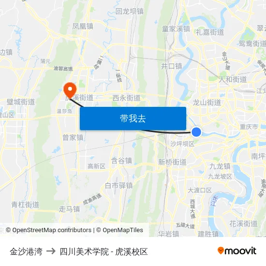 金沙港湾 to 四川美术学院 - 虎溪校区 map
