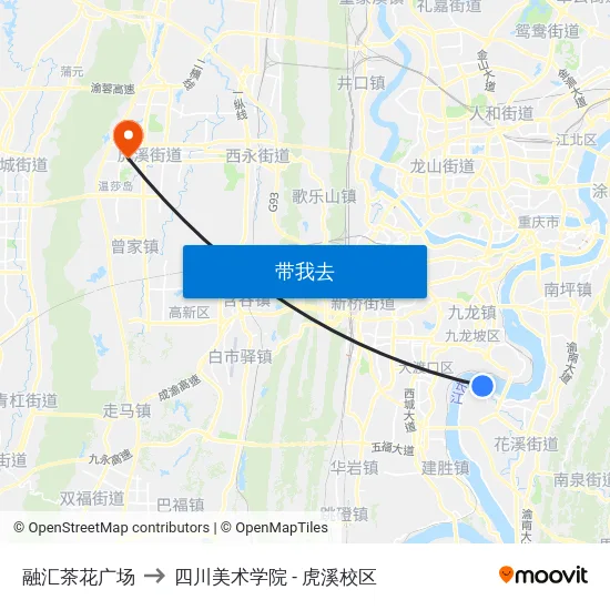 融汇茶花广场 to 四川美术学院 - 虎溪校区 map