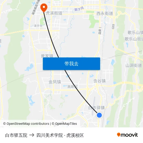 白市驿五院 to 四川美术学院 - 虎溪校区 map