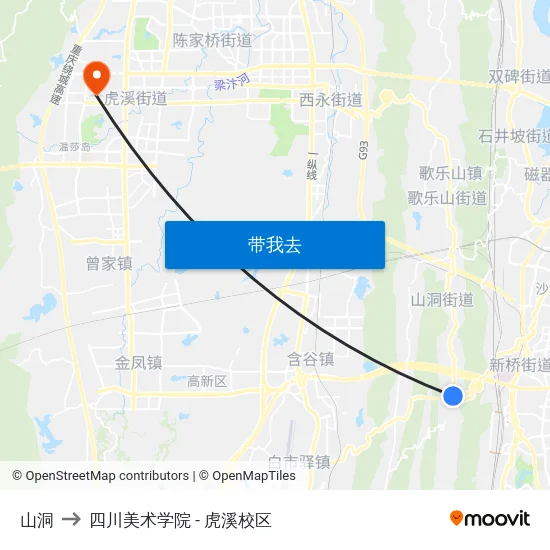 山洞 to 四川美术学院 - 虎溪校区 map