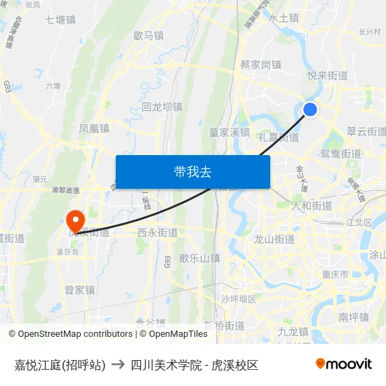嘉悦江庭(招呼站) to 四川美术学院 - 虎溪校区 map