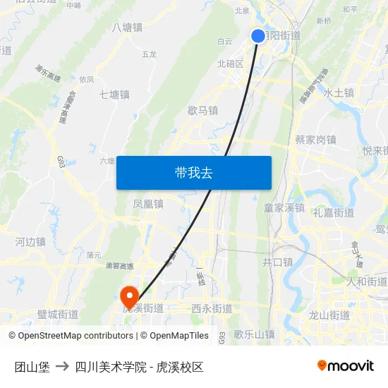 团山堡 to 四川美术学院 - 虎溪校区 map