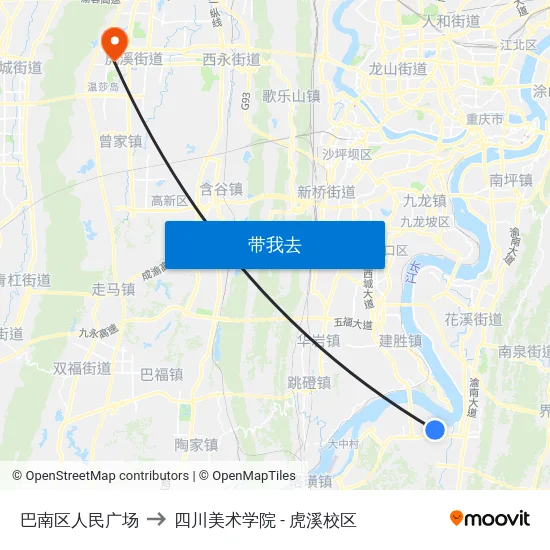巴南区人民广场 to 四川美术学院 - 虎溪校区 map