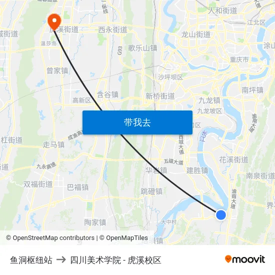 鱼洞枢纽站 to 四川美术学院 - 虎溪校区 map