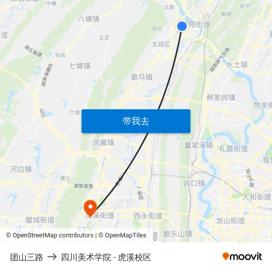 团山三路 to 四川美术学院 - 虎溪校区 map