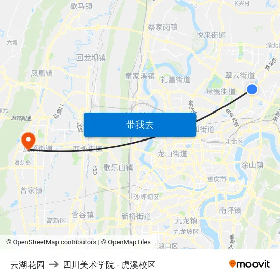 云湖花园 to 四川美术学院 - 虎溪校区 map