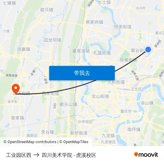 工业园区西 to 四川美术学院 - 虎溪校区 map