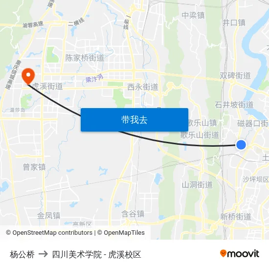 杨公桥 to 四川美术学院 - 虎溪校区 map