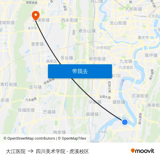 大江医院 to 四川美术学院 - 虎溪校区 map