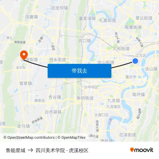 鲁能星城 to 四川美术学院 - 虎溪校区 map