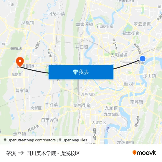 茅溪 to 四川美术学院 - 虎溪校区 map
