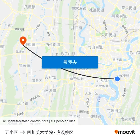 五小区 to 四川美术学院 - 虎溪校区 map