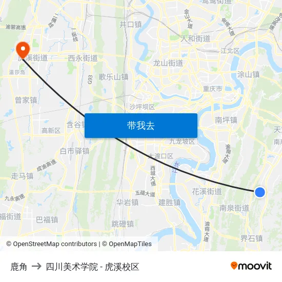 鹿角 to 四川美术学院 - 虎溪校区 map
