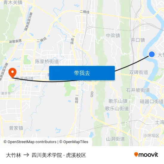 大竹林 to 四川美术学院 - 虎溪校区 map
