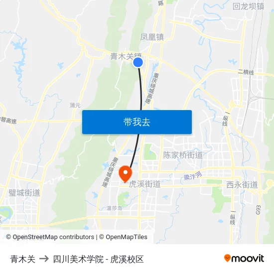 青木关 to 四川美术学院 - 虎溪校区 map