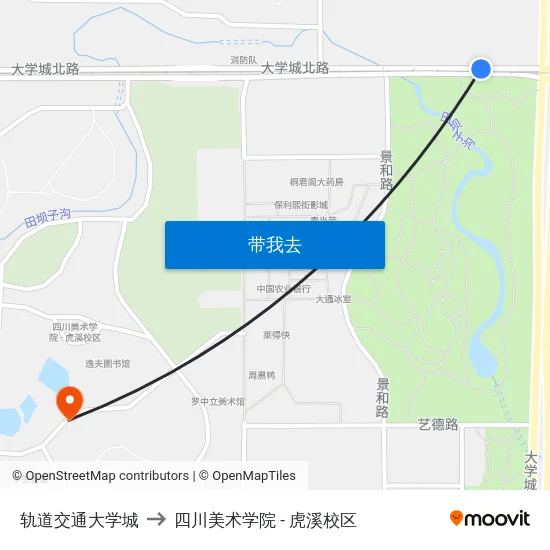 轨道交通大学城 to 四川美术学院 - 虎溪校区 map