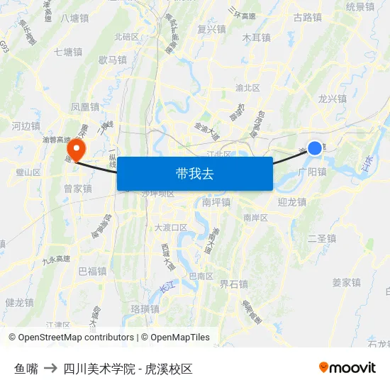 鱼嘴 to 四川美术学院 - 虎溪校区 map