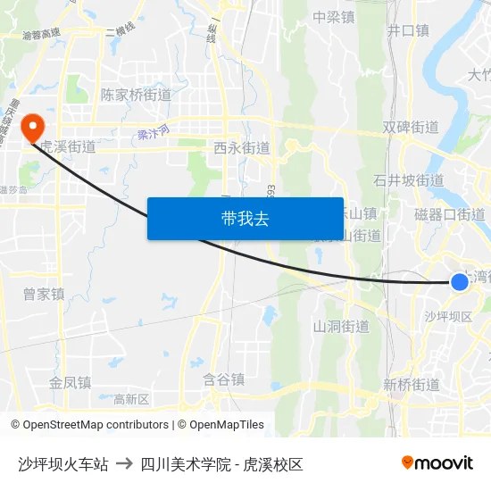 沙坪坝火车站 to 四川美术学院 - 虎溪校区 map