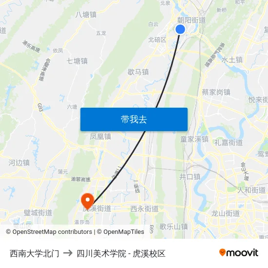 西南大学北门 to 四川美术学院 - 虎溪校区 map