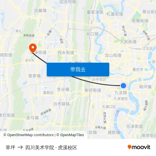 草坪 to 四川美术学院 - 虎溪校区 map