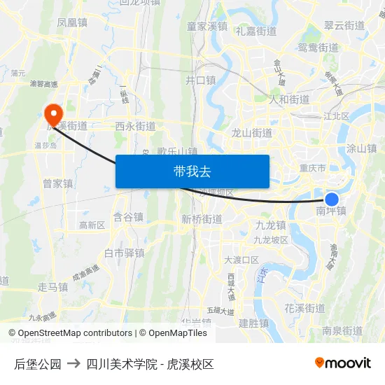 后堡公园 to 四川美术学院 - 虎溪校区 map