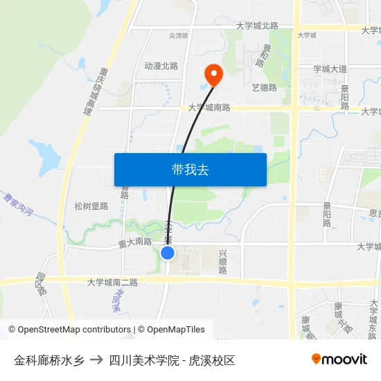 金科廊桥水乡 to 四川美术学院 - 虎溪校区 map