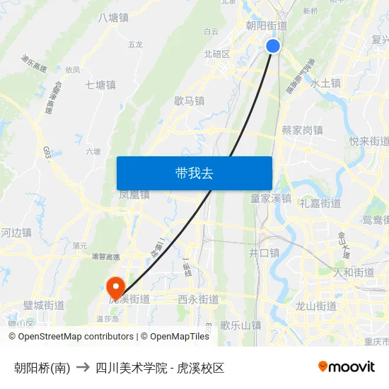 朝阳桥(南) to 四川美术学院 - 虎溪校区 map