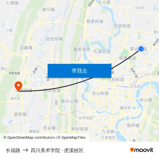 长福路 to 四川美术学院 - 虎溪校区 map