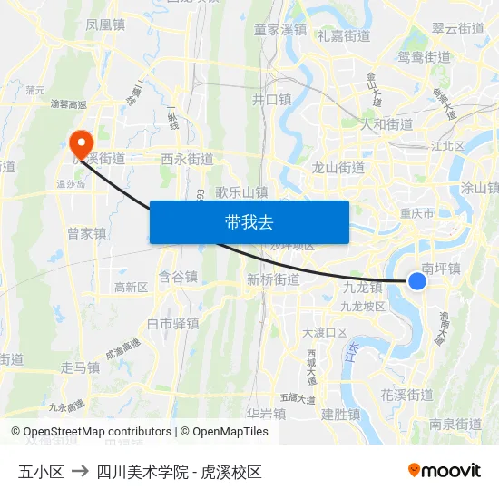 五小区 to 四川美术学院 - 虎溪校区 map
