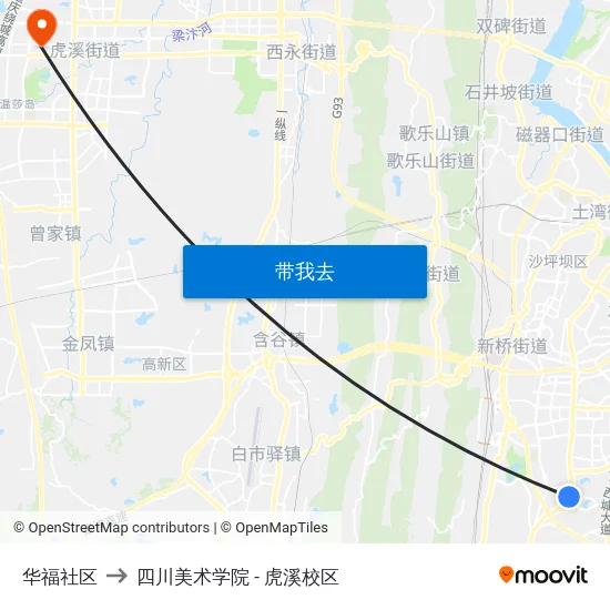 华福社区 to 四川美术学院 - 虎溪校区 map