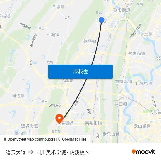 缙云大道 to 四川美术学院 - 虎溪校区 map