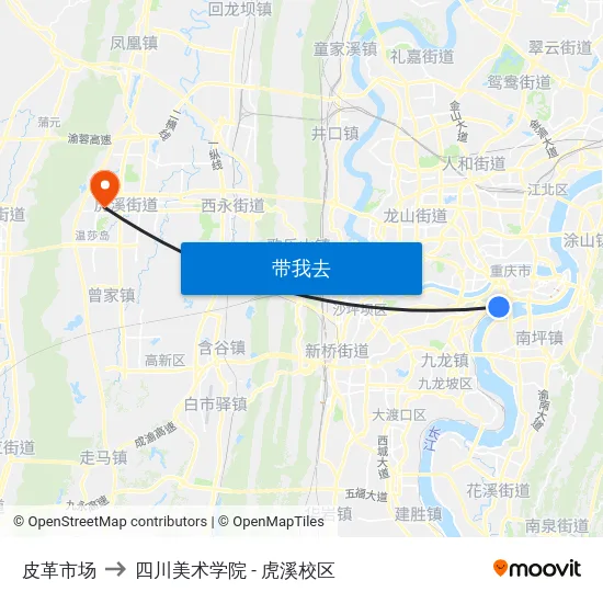 皮革市场 to 四川美术学院 - 虎溪校区 map