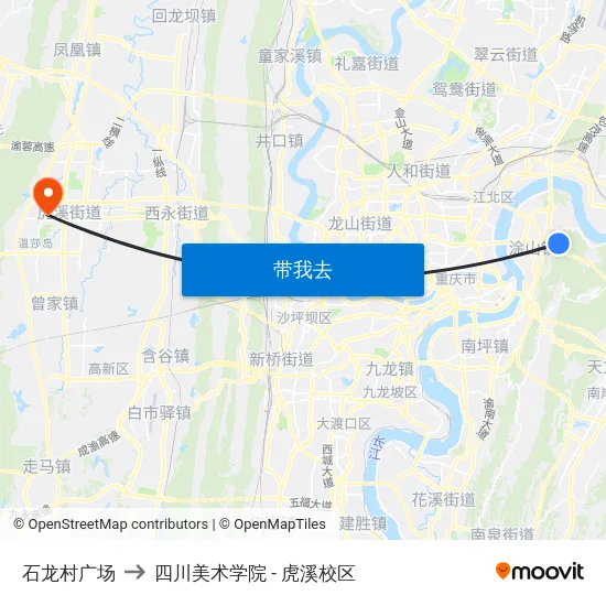 石龙村广场 to 四川美术学院 - 虎溪校区 map